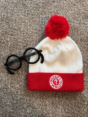 Where's Waldo Red & White Pom Cuffed Beanie